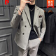 Pierre Cardin large size double breasted British suit suit men's groom wedding slim fit casual business striped suit knitted black three-piece suit XL (suitable for 125-135 Jin Jin equals 0.5 kg)