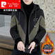 Pierre Cardin brand men's autumn and winter woolen coat men's hooded jacket men's tops plus velvet thickened woolen jacket for men black XL