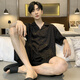 莫代尔睡衣男士夏季冰丝短袖薄款夏天黑色仿真丝绸夏款可外穿家居服套装 【冰丝】S1381男 XL