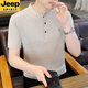 吉普（JEEP）棉麻短袖t恤男夏季中国风高端简约小立领体恤夏天亨利衫半袖上衣 灰色 3XL 160-175斤