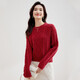 Shandubila Winter Retro Diamond Twist Sweater Women's Small Round Neck Versatile New Year's Red Sweater Red M