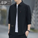 JEEP SPIRIT高档纯棉免烫夏季衬衫男士宽松版七分袖衬衣工装中袖外套休闲百搭 高质量纯棉料七分袖5008(浅蓝色) L 115斤-135斤