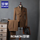 ROMON autumn new suit men's British style double-breasted business casual suit three-piece groom's wedding dress black (suit + pants + vest) 2XL (height 170-175\weight 150-165Jin Jin equals 0.5 kg)