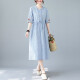 Shangfuqi Dress 2022 Spring and Summer New Women's Korean Style Loose Slim Short Sleeve Mid-Length Skirt Women S1239 Blue L (115-130Jin [Jin equals 0.5 kg])