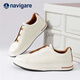 Navigare Italian sailboat genuine leather low-cut sneakers, breathable, simple, high-end business versatile casual shoes, one-legged men's shoes, off-white 40 (SF Express)