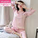 Modal Imitation Seidenpyjamas für Frauen im Frühling und Herbst Langarmdünner High-End-neuer Stil Einfacher Nachahmungsseide Seiden Frauen große Heimbekleidungsee Lake Blue Women-9901 m