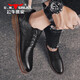 Bull Family Men's Zapatos de cuero casual de cuero de estilo británico Zapatos formales de encaje negro de encaje negro 43