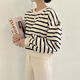 VEOX striped sweatshirt women's short 2025 new thin Korean version of niche women's loose spring, autumn and winter plus velvet top 9923 sweatshirt black thin S 65-80Jin [Jin equals 0.5 kg]
