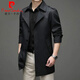 Pierre Cardin (pierre cardin) Pierre Cardin light luxury high-end windbreaker men's mid-length business 2026 spring and autumn new style for middle-aged men Main picture - mid-length black 2XL 185 Weight 145-160Jin Jin is equal to 0.5 kg