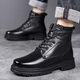 Alte Herrenlederschuhe Herren echte Leder Martin Boots Winter warmes Fell integrierte Wollschnee Stiefel Großgröße Arbeitspeare Herrenstiefel LRT-3518 Schwarzer Schnürholz-Wollstil 40 Standard Lederschuhgröße