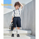 Balabala Children's's Clothing Children's Suit Boys Boys à manches courtes pour deux pièces Vêtements d'été à la mode et élégant Gentlemanly Sense Blanc et Blue Ton 00418 110cm