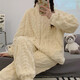 加绒睡衣女秋冬保暖加厚珊瑚绒家居服开衫拉链简约纯色法兰绒套装 HS983米白提花拉链 M