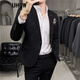 
UHUW suit men's striped men's slim Korean style casual small suit business formal wear groom wedding dress dark gray suit + trousers + vest) shirt + tie 3XL