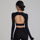 KEJIMITAO European and American ins sexy backless yoga wear with chest pad sports top autumn and winter Pilates training tight long sleeves black M