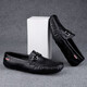 Genuine leather beans shoes Korean style men's casual leather shoes soft sole men's shoes fashionable breathable business lazy shoes men's trendy shoes Mingtao 9905 black (hollow style) 40