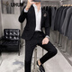 
UHUW suit men's striped men's slim Korean style casual small suit business formal wear groom wedding dress dark gray suit + trousers + vest) shirt + tie 3XL