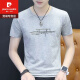 Pierre Cardin T-Shirt Herren kurzärmelig 2024 New Herren Ice Silk Top Sommer T-Shirt reines Baumwoll halbärmelig T-Blut Hals Q655 Pink 2xl 140-155jin [Jin entspricht 0,5 kg]