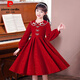 Pierre Cardin girls' dress autumn and winter 3~14 years old girls fashionable red princess dress autumn velvet children's dress red L1051# 160