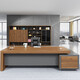 Grid wood boss desk executive desk office desk and chair combination simple modern president desk manager desk supervisor desk fashionable computer desk walnut color left cabinet 2.6*0.9 meters boss table + boss chair