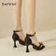 Daphne high heel sandals for women 2025 summer new one-liner straps for outer wear rhinestone temperament fashion shoes for women versatile women shoes black 37