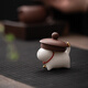 SUSHI CERAMICS mutton fat jade porcelain tea set accessories tea pet gold painted kitten J0876