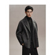 Peacebird Men's Woolen Coat Men's Winter Loose Short Casual and Polyvyle Texture Grey Dark Grey M