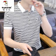 
Woodpecker (TUCANO) ice silk short-sleeved T-shirt men's summer 2025 new striped Polo shirt T-shirt trendy men's casual top Y6626 gray XXL