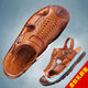 Kachi Wolf Bag Head Sandals Herren Sommer Echtes Leder Nicht-Schlupf-Rindfleisch-Sehne Sohle Dual-Purple-Vater mit mittleren und älteren Kopfschicht Cowide Beach Schuhe Pantetten 686 Gelb 43