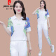 皮尔卡丹（pierre cardin）冰|丝短袖休闲套装女2025年夏季新款宽松时尚减龄跑步运动服两件 (1389)白色 M (建议100斤以下)