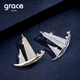 Grace Girl Light Luxury All Smooth Sailing Brooch Men's Design Niche High-end Business Suit Pin Birthday Gift for Husband All Smooth Sailing Brooch Men's (Silver)-Local Warehouse