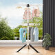 Stainless steel clothes drying rack, floor-standing foldable clothes drying rack, floor-standing bedroom balcony clothes drying rack, stainless steel clothes drying rack, telescopic household clothes bar [Nordic blue] metal model - installation-free folding - seven-fin windproof - can be lifted and lowered