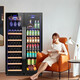 Vincase ultra-thin double-door red wine cabinet, constant red temperature wine cabinet, air-cooled double-door can be embedded in the wine cabinet, home living room, commercial display refrigerator, tea, wine, liquor, freshness display cabinet, 1.7 meters, air-cooled dual temperature, red wine hanging cup + tea, 59 bottles