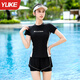 Zailu swimsuit for women conservative split fat girl covers belly and looks slim 2024 new ladies sexy hot spring swimsuit slimming black + PU cap + swimming goggles + ear plugs and nose clip M size recommended weight 85-95 Jin Jin is equal to 0.5 kg