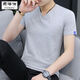 Phelos summer men's short-sleeved T-shirt solid color cotton thread slim-fit trendy V-neck white half-sleeved top summer ice silk t-shirt white L (105-120Jin[Jin equals 0.5 kg])