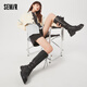 Semir official authentic fashion boots women's boots spring and autumn new fashion casual high-top lace-up motorcycle boots long boots for women black 37