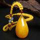 DRJEFUN with certificate natural old beeswax Dragon and Phoenix brand pendant women's necklace Wushi brand amber peony Pixiu sweater chain couple Ruyi gourd pendant + gold 0 carat silk thread bead chain