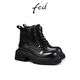 Fed echte Leder-Martin-Stiefel für Frauen im Winter Neue Frauenstiefel dicke Absatzstiefel Black Motorrad Stiefel für Frauen D1105-YA930 Black 34