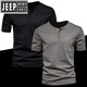 Jeep Spirit Herren neuer T-Shirt Herren lässiger kurzärmelige Baumwolle Henry Hals Henry Henry Open-Pallet Herrenfarbhemd Hemd Sommer Dunkelgrau M.