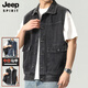 JEEP SPIRIT2025秋季新款复古工装牛仔马甲男春秋季黑色无袖背心男装坎肩外套 9216蓝色 3XL