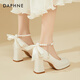 Daphne French thick heel single shoes women's bridesmaid Mary Jane shoes temperament high heels evening shoes 4623404078 beige 37