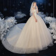 One shoulder wedding dress 2024 new bride simple temperament forest style dreamy super fairy starry sky tail small French champagne color floor-length style S