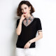 Su Xing short-sleeved T-shirt women's new summer women's loose ice silk sweater polo collar plaid top apricot 2803M