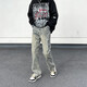 Thunder Han American Retro Waschanschluss Jeans Lose High Street Straight HipHop Design Sinn hübsches, vielseitige Hosen XT-Sxnz-7029 Black M.