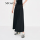 MO&Co. Mid-high waist long pleated loose A-line skirt umbrella skirt (with belt) design skirt Moanke black-2nd batch M 165