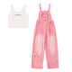 
Girls Spring Clothing Set 2025 New American Retro Children's Overalls Fashionable Autumn and Summer Girls Two-Piece Set Vest 140cm