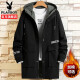 Playboy windbreaker men's mid-length spring, autumn and winter new coat men's hooded coat large size youth student top off the shelf 669 black no cotton L