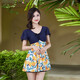 
Dai Dai swimsuit women's one-piece dress style conservative flat angles covering the belly to make you look slim and fat MM bathing in hot spring middle-aged and elderly mothers 9903 hidden blue pink flower (toilet style) 3XL (recommended weight 120-140 Jin [Jin equals 0.5 kg])