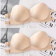 Full-length strapless bra, push-up, thickened small breasts, strapless Korean style wedding dress, invisible underwear for female students, skin color, size 90 transparent shoulder straps, one size fits all