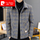 Pierre Cardin 2025 autumn and winter new plaid woolen coat men's lapel jacket young men handsome woolen coat knitted R2206 blue plaid 2XL (about 145~160Jin Jin equals 0.5 kg can be worn)