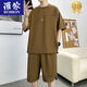
ROMON 2025 Summer Casual Sports Set Men's Thin Loose Breathable Short Sleeve Shorts Two-Piece Set Handsome Men's Clothing TZ683DT Military Green Short Sleeve + Shorts M